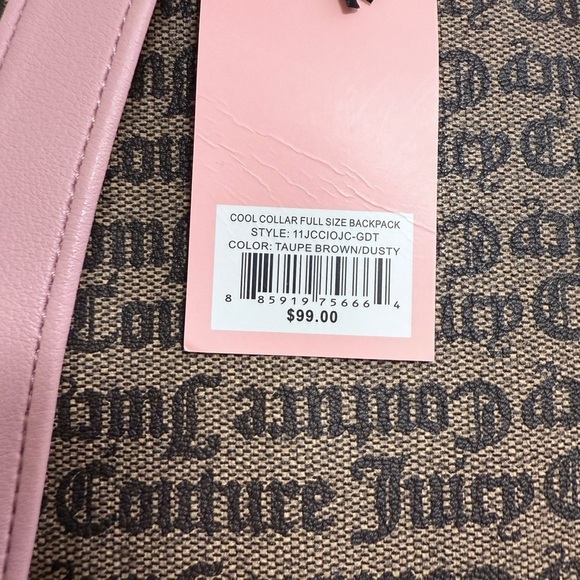 NWT Juicy Couture “Cool Collar” Full Sized Backpack, Pink and Brown - Picture 5 of 7